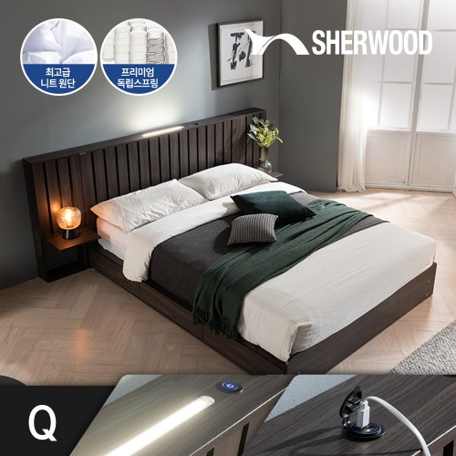 코츠 호텔 평상형 멀티수납형 LED 침대 Q 퀸 (하이 유로탑 매트/아트월 협탁1EA 포함)